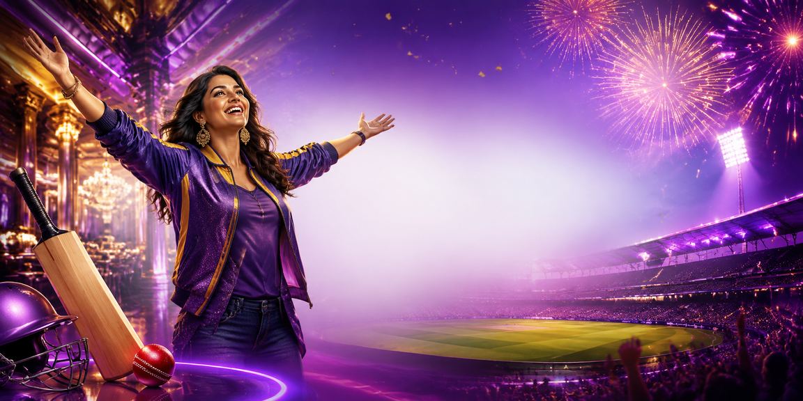 Colorful neon cricket and casino-themed promotion banner