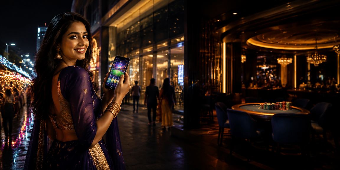 Night market in India with mobile users