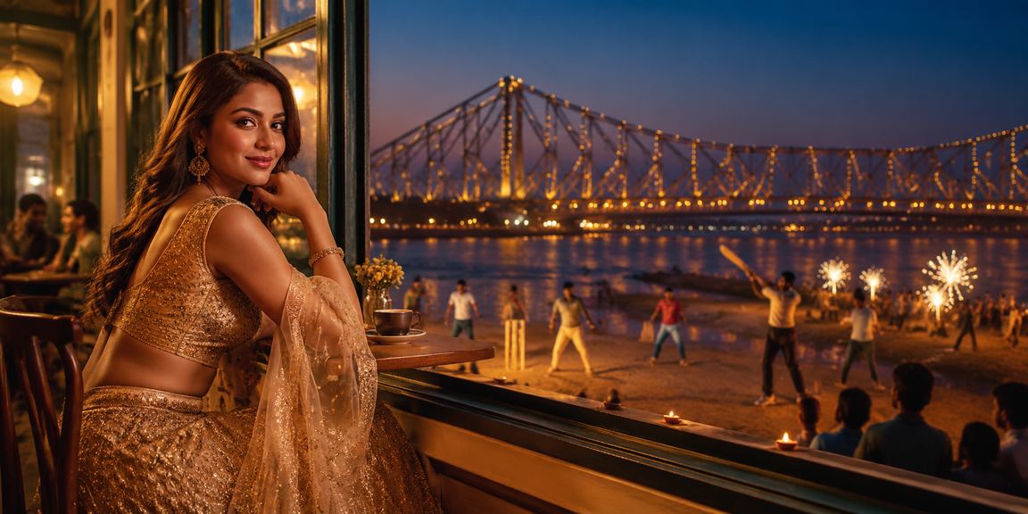 Player enjoying online slots in Kolkata near Howrah Bridge